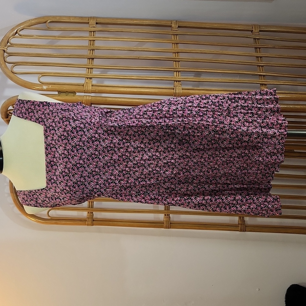 Vintage Espirit summer mini dress size L purple floral pattern yellow accents